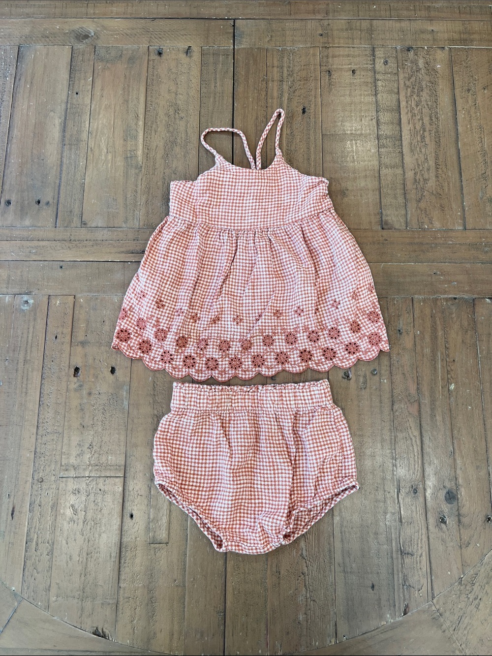 Rylee + cru Zenni gingham eyelet top and bloomers set poppy 18-24 months